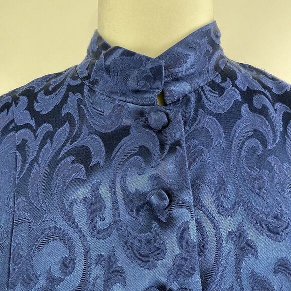 Vintage 90s Maurices Blue Textured Blouse 9/10 Mandarin Collar Corset Back Y2K - Picture 5 of 12